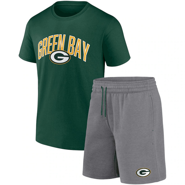 Green Bay Packers Green/Heather Gray Arch T-Shirt & Shorts Combo Set